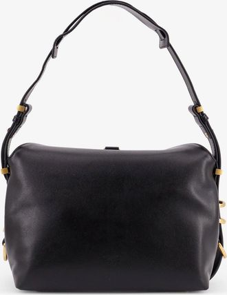 Pinko Womens Leather Shoulder Bag With Metal Logo Detail Black