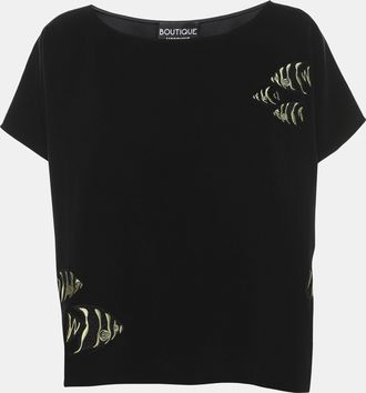 Moschino Boutique Moschino Black Satin Embroidered Top