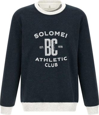 Brunello Cucinelli Blue Cotton And Linen Sweatshirt