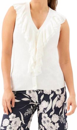 Karen Kane Sleeveless Ruffle V-Neck Sweater In Off White