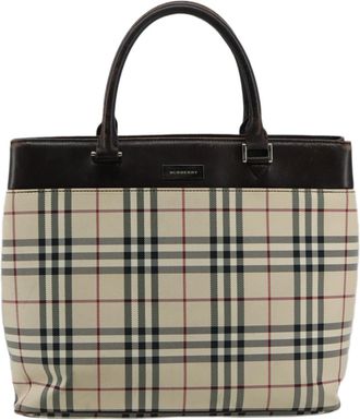 Burberry Nova Check Beige Canvas Handbag (Pre-Owned)