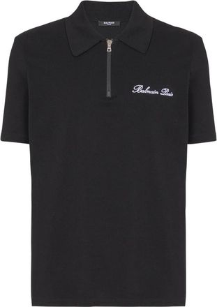 Balmain Polo shirt met korte mouwen en kenmerkend borduursel - Heren - Polos - Zwart - S - Katoen - Tops