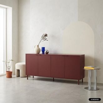 Sweeek Aparador de madera y metal con 4 puertas, 160cm, burdeos