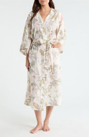 Nordstrom Peached Cotton Lawn Robe in Ivory- Olive Fern Toile at Nordstrom, Size X-Large