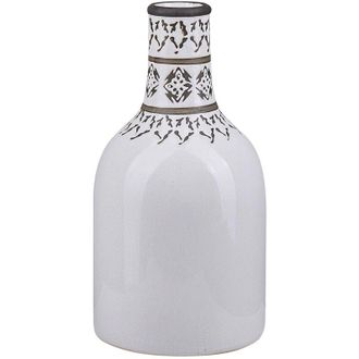 Beliani Florero Blanco De Gres Efecto L&iacute;neas Degradado Accesorio Decorativo Estilo Vintage Ankon