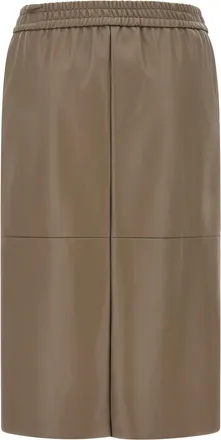 Nude Paneled Leather-Effect Skirt - Beige