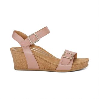 Aetrex Womens Lexa Quarter Strap Wedge Sandal In Rose