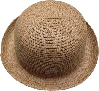 ACVIP Womens Summer Roll-Up Brim Straw Bowler Hats Cloche Sun Cap Headwear (Light Coffee)