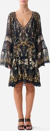 Camilla Gathered Panel Dress In Flamenco Folklore