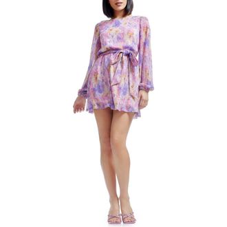 Dress The Population Kirsi Metallic Floral Long Sleeve Cocktail Minidress in Dusty Rose Multi at Nordstrom Rack, Size Xx-Large