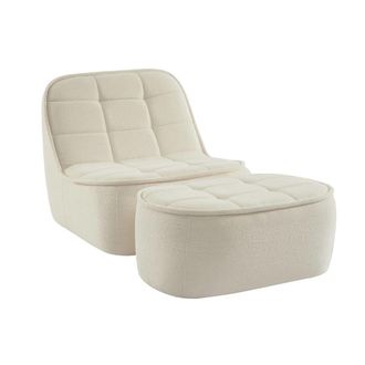 Sweeek Sillón borreguito de 1 plaza + reposapiés, blanco roto