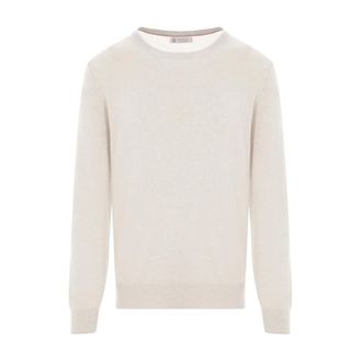 Brunello Cucinelli Cashmere Knitwear, male, Brown, L, Cashmere Jumper with Ribbed Details