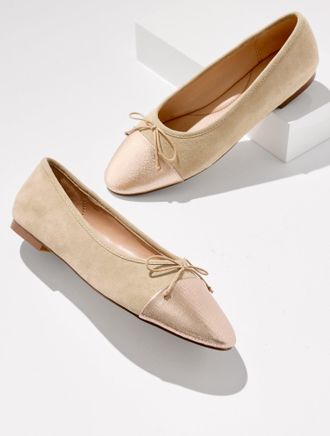 Talbots Ansly Metallic Suede Ballet Flats - Sesame/Platino - 10 1/2 M Talbots