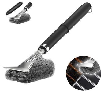 OEM Spazzola Per Griglia 3 In 1: Spazzola E Raschietto Per La Pulizia Con Manico Lungo, Accessorio Per Griglia In Acciaio Inossidabile, Spazzola Multifunz