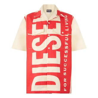 Diesel Short Sleeve Shirts, male, White, Size: S S-Mac Cotton Jersey Shirt
