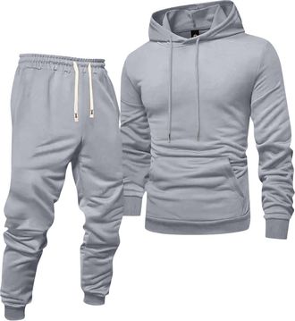 Generic Breathable Two Piece Outfit Mens Track Suits Performance Athletic Set Hooded Sweat Suit for Running Training Grey Small
