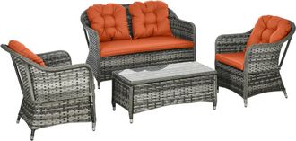 OUTSUNNY 4 Pieces Rattan Sofa Set Outdoor Conservatory Furniture With Cushions - Orange | TJ Hughes
