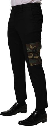 Dolce & Gabbana Mens Cotton Cargo-Pocket Trousers Black