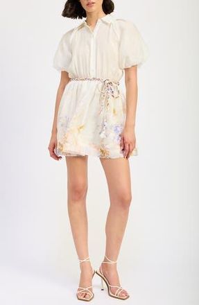 En Saison Taylorann Puff Sleeve Minidress in Ivory Violet Orange at Nordstrom Rack, Size Medium