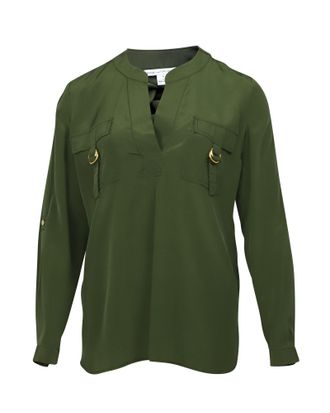 Diane Von F&uuml;rstenberg Diane Von Furstenberg Two Pocket Tunic Blouse in Green Silk