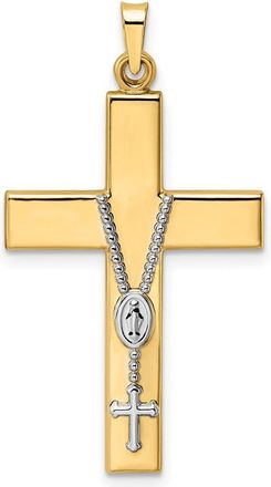 Diamond2Deal 14k Two-tone Gold Polished Hollow Rosary Cross Pendant