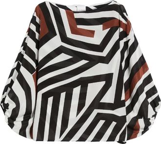 Max Mara Camino Printed Silk Blouse - Dames - Blouses - Veelkleurig - S/M - Leer - Overhemden