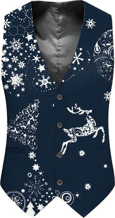 Generic Mens Christmas Vest Festival Christmas Snowflake Suit Vest Fun Waistcoat ChristmasHappy Santa Claus Xmas Waistcoats Pocket Vests Holiday Business Dres