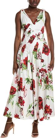 Oscar De La Renta Oscar De La Renta Peony Print Poplin Dress