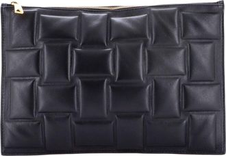 Bottega Veneta Black Embossed Padded Leather Cassette Zip Clutch (Authentic Pre-Loved)
