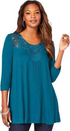 Roaman's Lace Embellished Swing Ultra Femme Top in Deep Teal at Nordstrom, Size 32