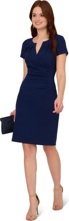 Adrianna Papell Womens Knit Crepe Draped Dress in Navy