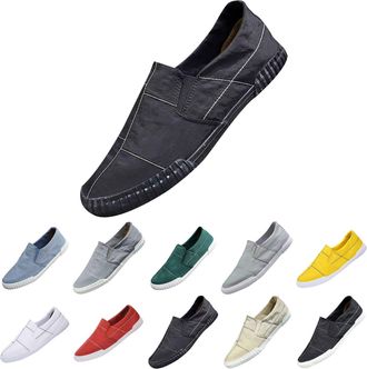 Generic Mens Low-Top Canvas Shoes Breathable Loafer Flat Slip On Slippers Trainers Hands-Free Comfortable Walking Shoes Outdoor Casual Hiking Shoes Soft Comfo