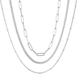 Adornia Adornia Silver Plated Stainless Steel Tarnish-Resistant Chain Necklace Set