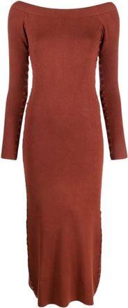 Altuzarra Off-Shoulder Bruine Jurk met Knoopdetail - Dames - Kleedjes - Bruin - L - Polyester - Kleedjes