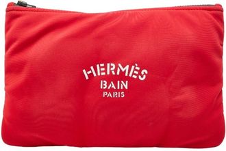 Herm&egrave;s Red Color Rouge Casaque Polyamide Pouch (Pre-Owned)