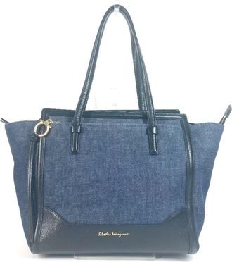 Ferragamo blue blue Leather Handbag Shoulder Bag Tote Bag (Pre-Owned)