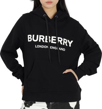 Burberry Ladies Logo Print Cotton Oversized Hoodie In Black, Brand Size X-Small