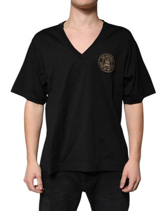 Dolce & Gabbana Mens Black Cotton Logo Vneck Short Sleeve T-Shirt