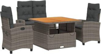 vidaXL Juego De Comedor De Jard&iacute;n 4 Piezas Con Cojines Rat&aacute;n Pe Gris Vidaxl