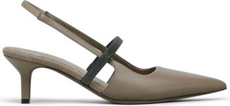 Brunello Cucinelli Monili-strap slingback pumps - women - Leather/Rubber/Leather/Leather - 39 1/2 - Brown