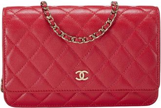 Chanel Red Caviar Leather Boy Wallet On Chain (Authentic Pre-Loved)