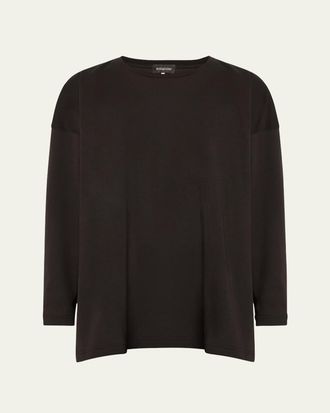 Eskandar Side Panelled Round Neck Long Sleeve T-Shirt (Mid Plus Length)
