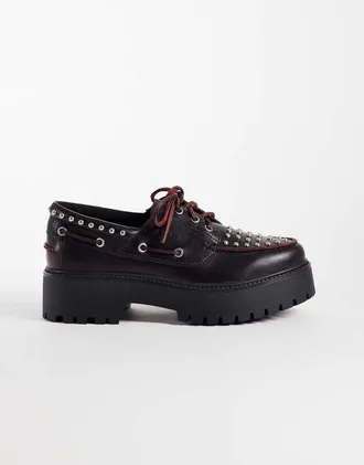 Timberland scarpa da barca in pelle pieno fiore bordeaux-Rosso
