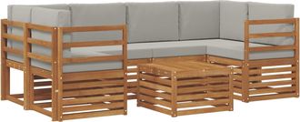 vidaXL Conjunto De Sof&aacute;s De Exterior 7 Uds. Natural Y Gris Claro Vidaxl