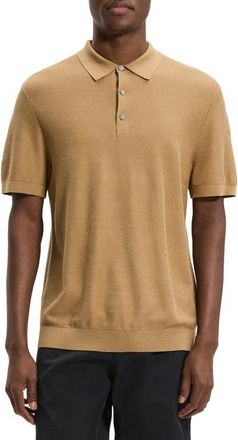 Theory Silk & Cotton Piqu&eacute; Polo Sweater in Fresh Khaki at Nordstrom, Size Xx-Large