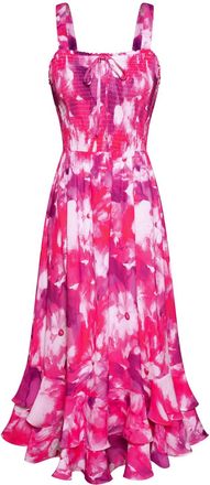 Grace Karin Women Strappy Beach Dress Square Neck Chiffon Smocked Maxi Floral Dress for Summer Purple&Hot Pink M