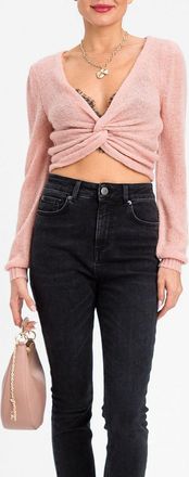 Twinset Top cropped in maglia drappeggiata con scollo a V e maniche lunghe