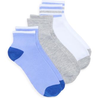 Nordstrom Rack 3-Pack Athleisure Varsity Ankle Socks in White Grey Multi at Nordstrom Rack, Size 9/11