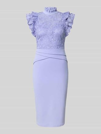 Lipsy Slim Fit Midikleid mit Spitzenbesatz in Hellblau, Gr&ouml;&szlig;e 32