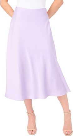 CeCe by Cynthia Steffe Bias Cut Satin Midi Skirt in Lilac Breeze at Nordstrom, Size Large